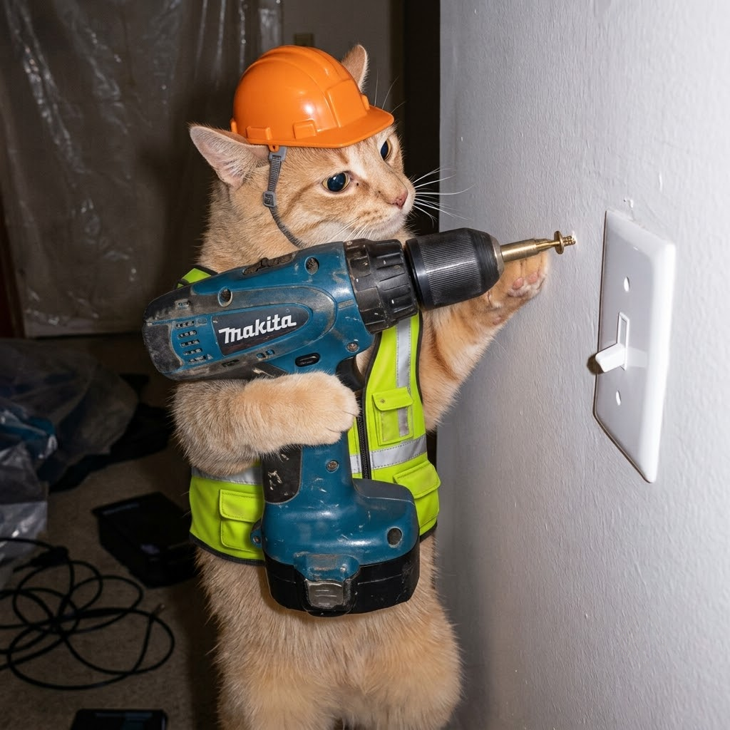 cat drilling a light switch